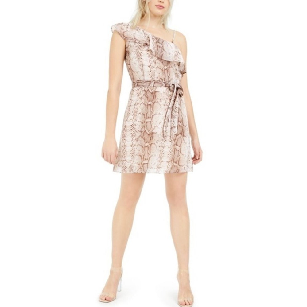 Bar III Womens Ethereal Earth Snake Python One Shoulder Dress Brown 100098802 4